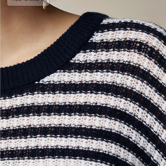 NWOT j crew Cashmere relaxed crewneck sweater in stripe navy snow - Picture 3 of 6